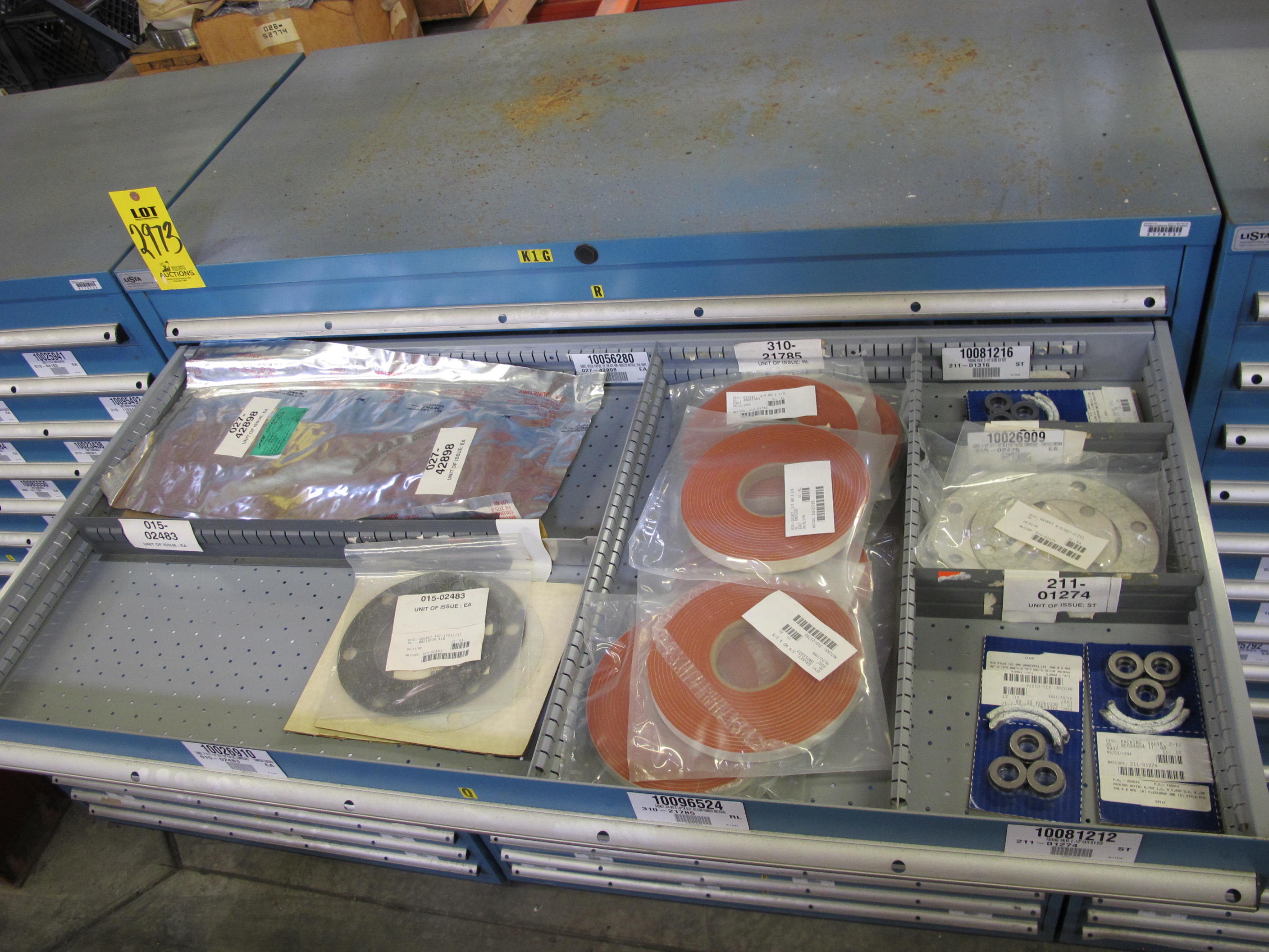 LISTA HEAVY DUTY 9-DRAWER PARTS CABINET W/ CONTENTS (W-50) LOADING & HANDLING FEE $25-